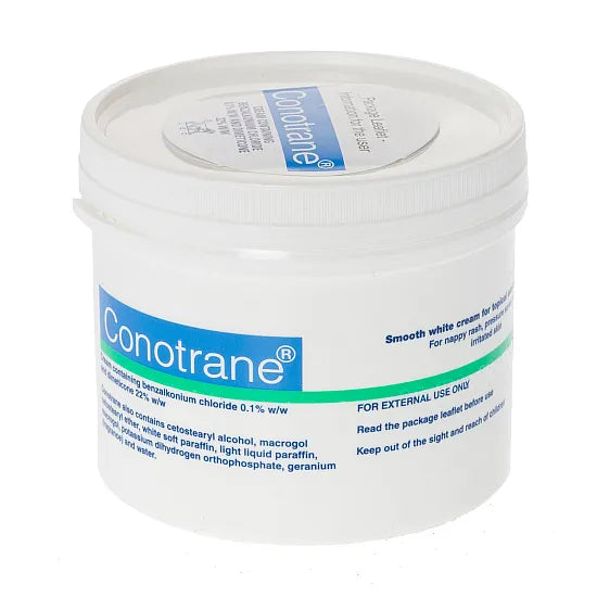 Conotrane antiseptic cream in a 500g tub, showing the product container with the label and cream inside.