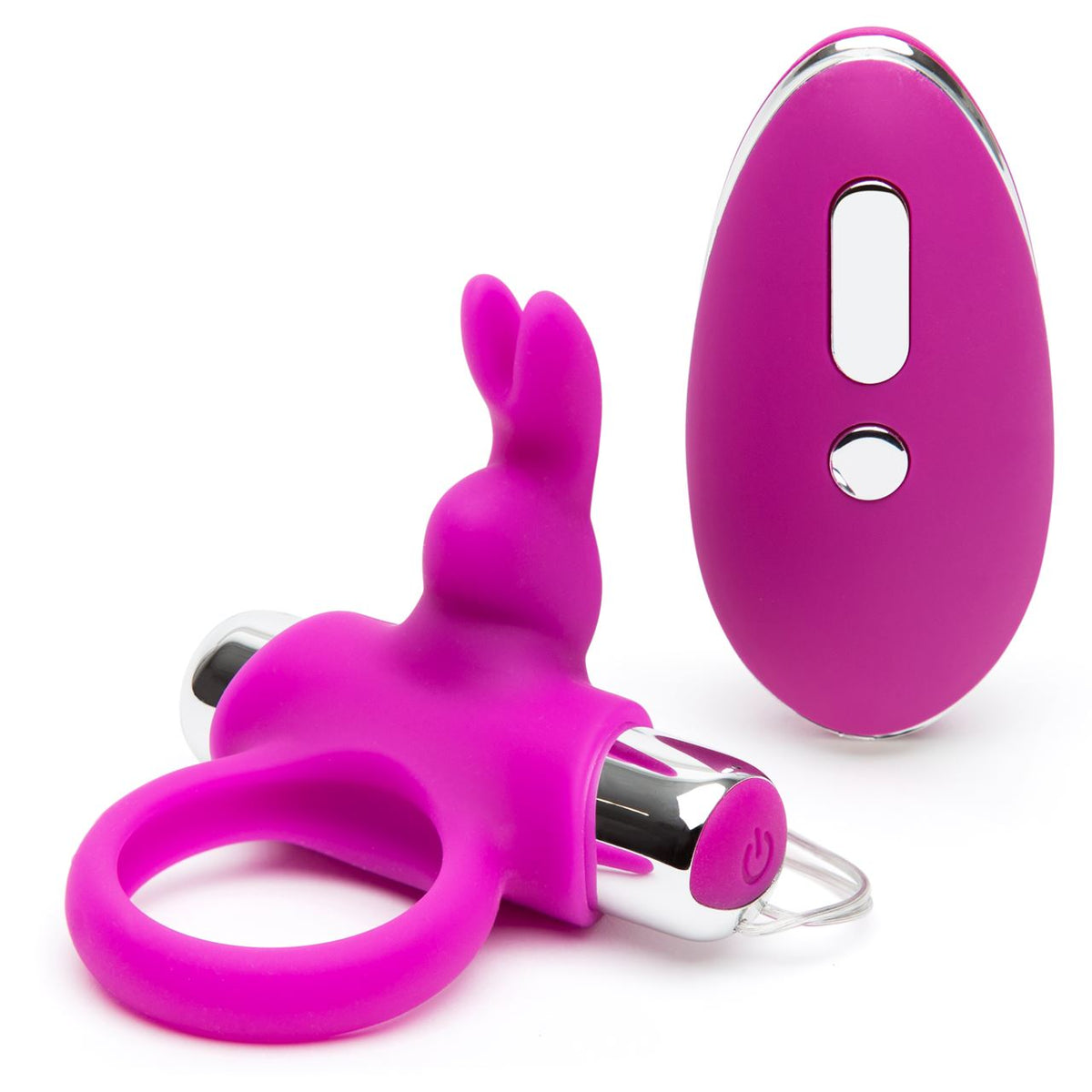 Happy Rabbit remote control ring showing a sleek black design with buttons for easy operation.