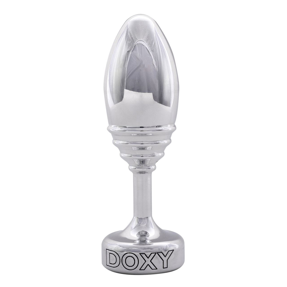 Ribbed Doxy Butt Plug in black, made of smooth silicone, featuring a flared base for comfortable use.