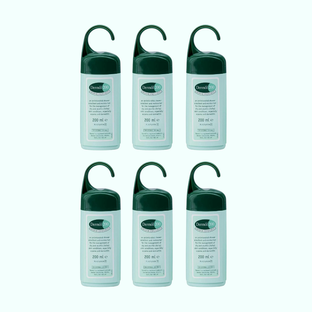 Dermol 200 Shower Emollient 200ml bottle from My Store, showing the label and packaging for soothing skin care.
