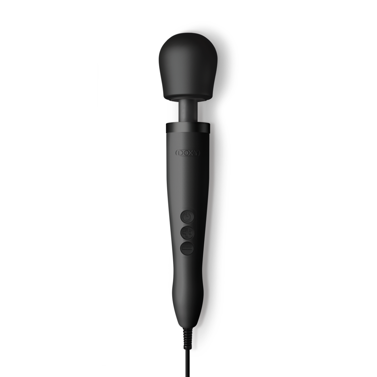 Black Doxy Original Massager with sleek design, showcasing its large, powerful body and control buttons on the top.