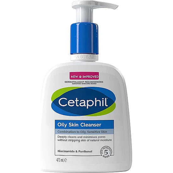 Cetaphil Gentle Skin Cleanser bottle with white label and pump dispenser, suitable for sensitive skin, on a plain background.