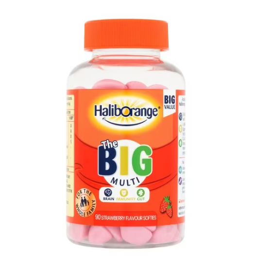 Cured Pharmacy Haliborange Gummies pack of 90 vitamin supplements with colorful gummy shapes on the packaging