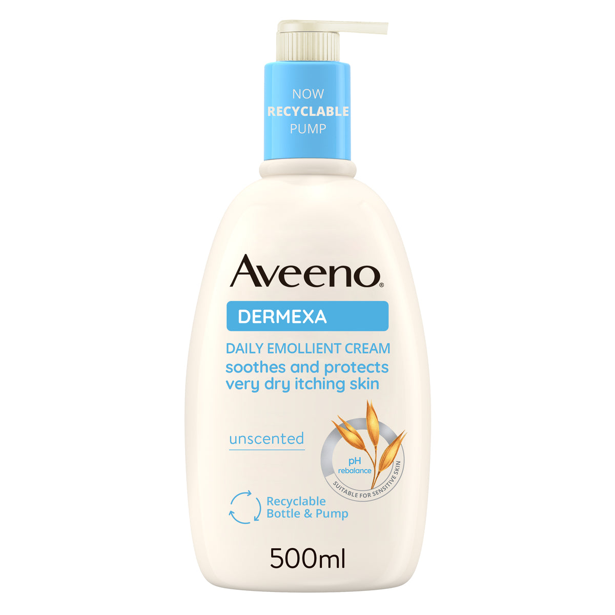 Aveeno Dermexa Daily Emollient Cream jar with smooth, creamy texture and white packaging, ideal for soothing skin.