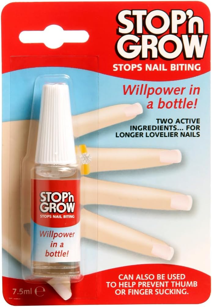 Stop'N Grow nail biting treatment in a 7.5ml bottle by My Store, featuring the product label and packaging.