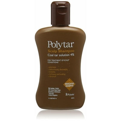Polytar Scalp Shampoo bottle with label, showing the product designed for scalp care and dandruff relief.