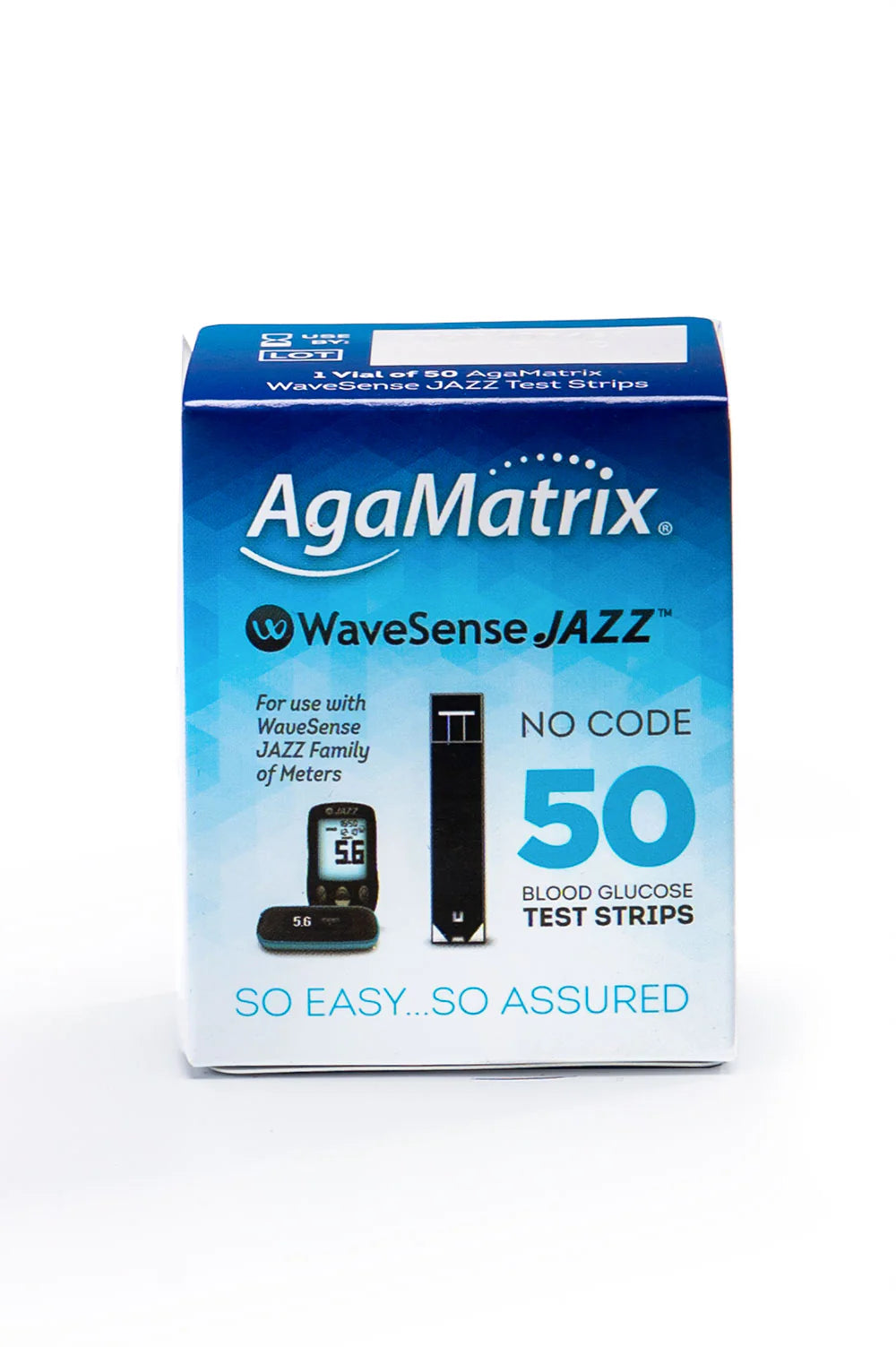 AgaMatrix WaveSense Jazz Duo blood glucose test strips pack of 50 for accurate diabetes monitoring.
