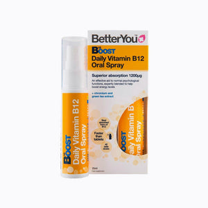 BetterYou Boost B12 oral spray bottle from Cured Pharmacy, showing the 25ml container with the product label.