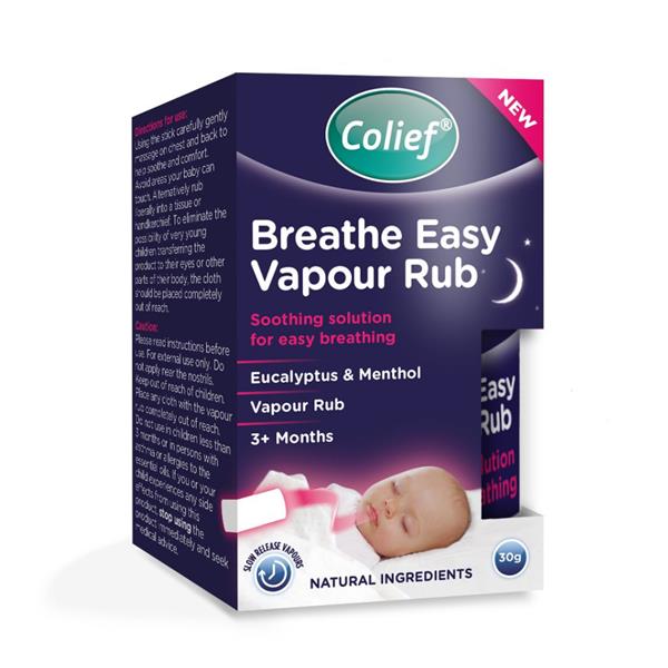 My Store Colief Breathe Easy Vapour Rub 30g jar with herbal vapour aroma and natural ingredients, designed for soothing respiratory relief.