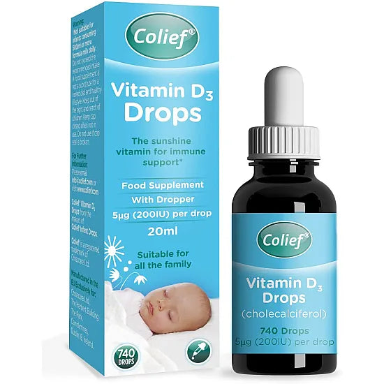 Cured Pharmacy Colief Vitamin D3 Drops in 20ml bottle, liquid supplement with dropper for infants and children.