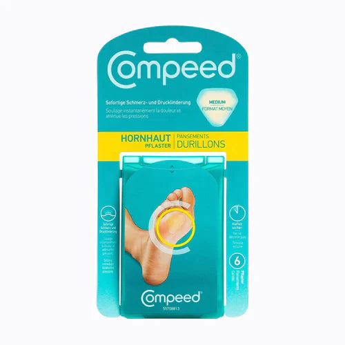 Cured Pharmacy Compeed Callus 6 Medium Plasters for soothing relief and protection of callused skin on feet.