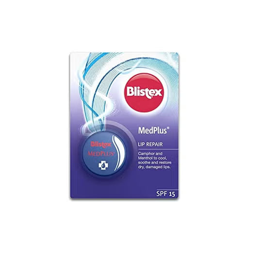 Blistex MedPlus Lip Repair Lip Balm with SPF15 in a small tube, showing the product label and packaging.