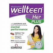 Vitabiotics Wellteen Her Plus 56 tablets, dietary supplement for teenage girls, featuring vitamins and minerals for health support