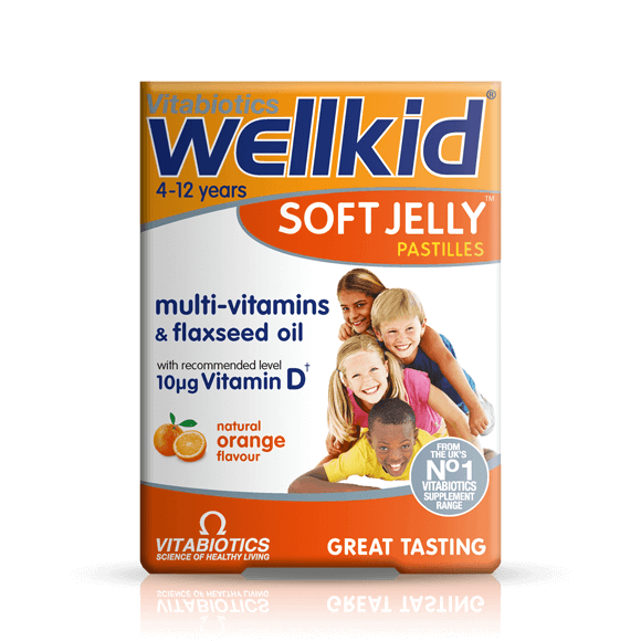 Wellkid Soft Jelly Strawberry pastilles by My Store, showing bright red strawberry-flavored soft gummies in a clear container.