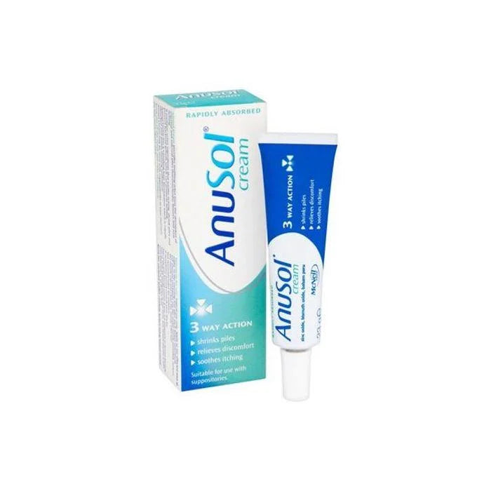 Cured Pharmacy AnuSol Cream in 23g tube, soothing hemorrhoid relief cream with natural ingredients.