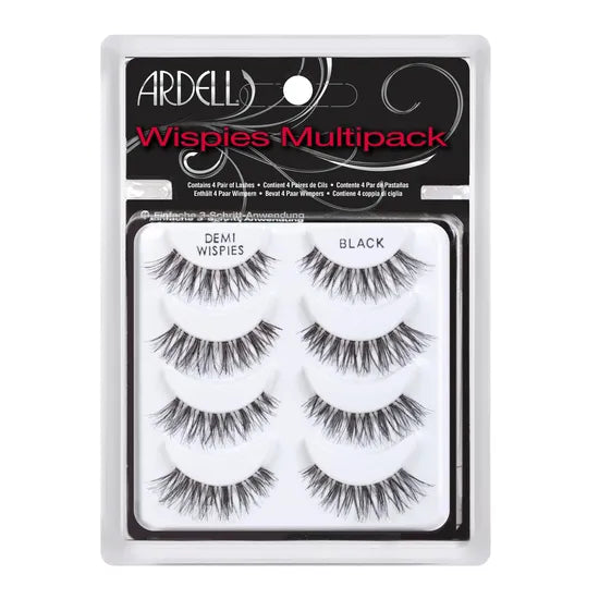 Set of four Ardell Demi Wispies false eyelashes in a multipack, lightweight and natural-looking for enhanced eye definition.