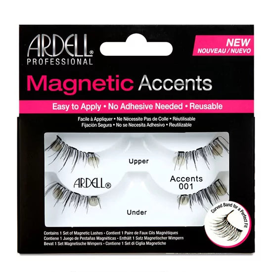 Close-up of Ardell Magnetic Accents 001 false eyelashes showing delicate black lash strips with magnetic accents for natural look.