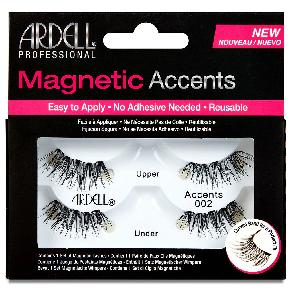 Close-up of Ardell Magnetic Accents 002 false eyelashes showing the individual lash clusters for natural, easy-to-apply magnetic lash look.