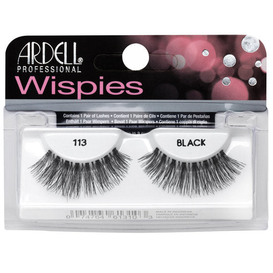 Black Ardell Wispies false eyelashes with wispy, fluttery design for a natural, glamorous eye look.