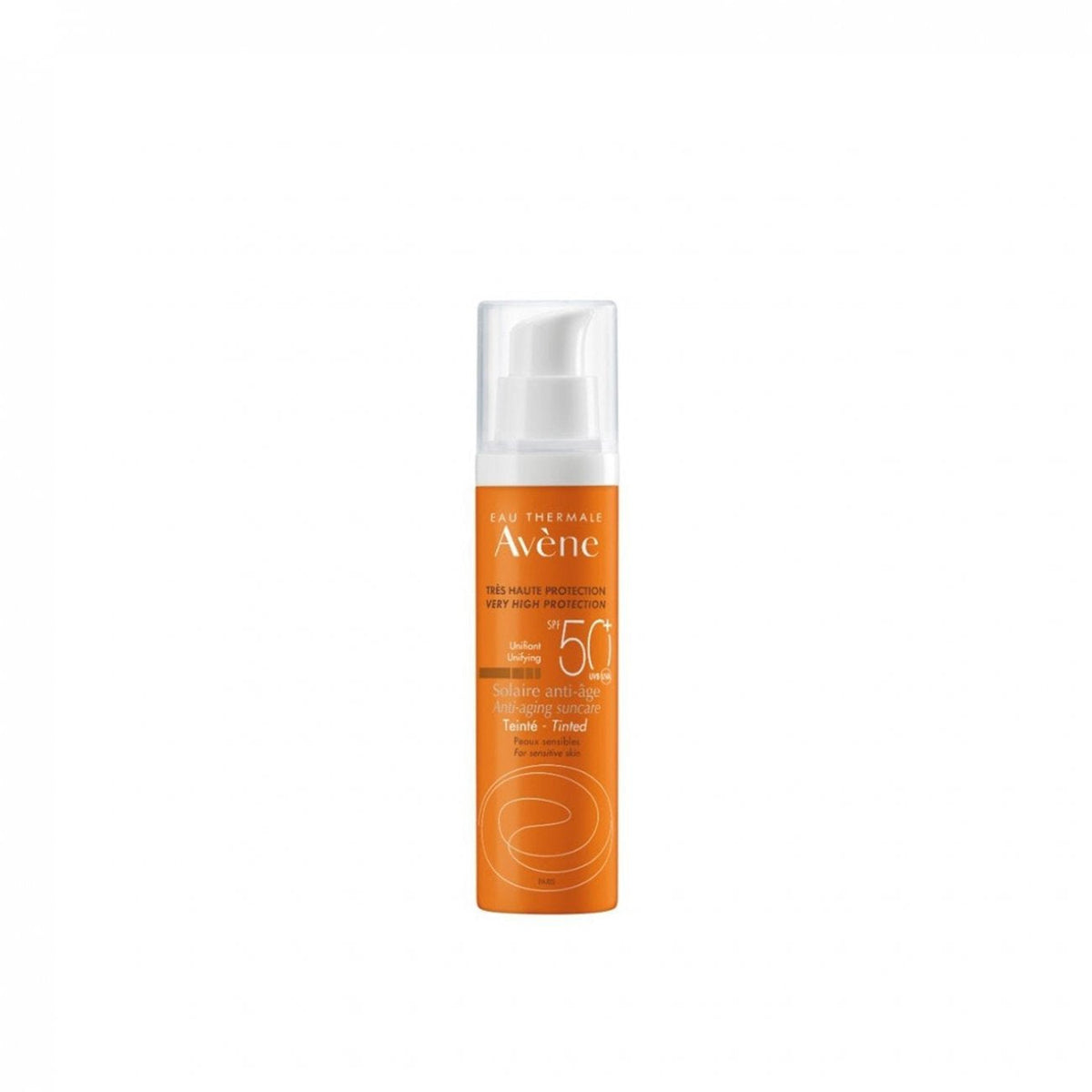 Avene Very High Protection Tinted Anti-Ageing SPF50+ sun care cream in 50ml tube, with tinted formula and sun protection for aging skin.