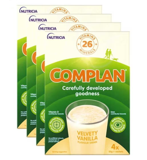 Complan vanilla flavor nutritional drink in a glass, showcasing the creamy vanilla beverage ready to drink.