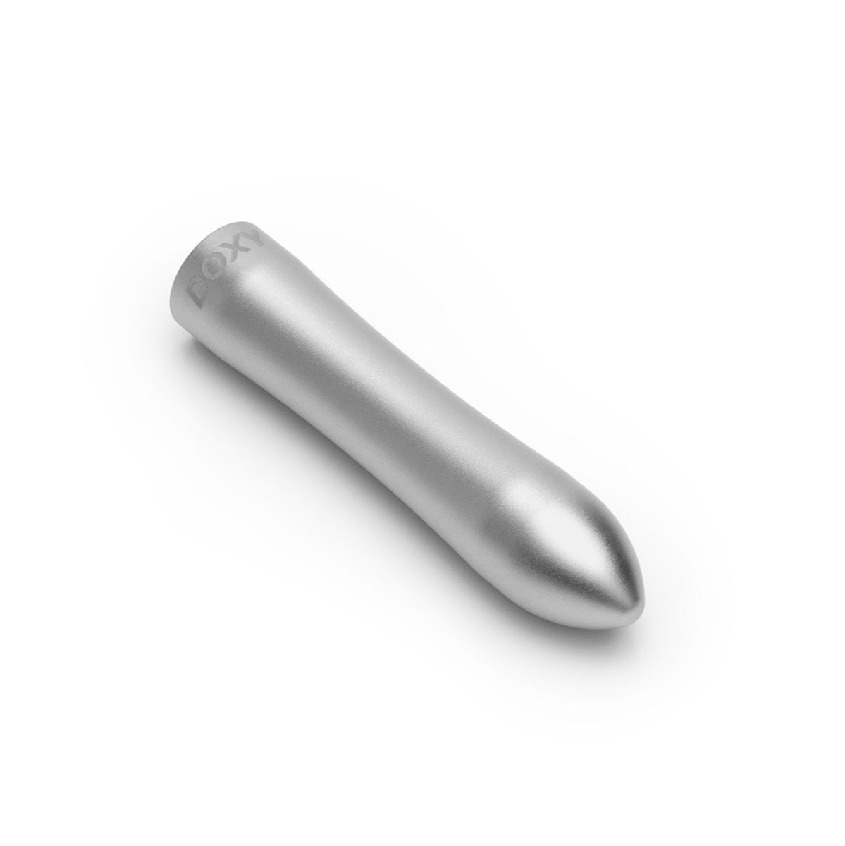 Doxy Silver Bullet vibrator with sleek metallic finish and smooth design, ideal for targeted pleasure.