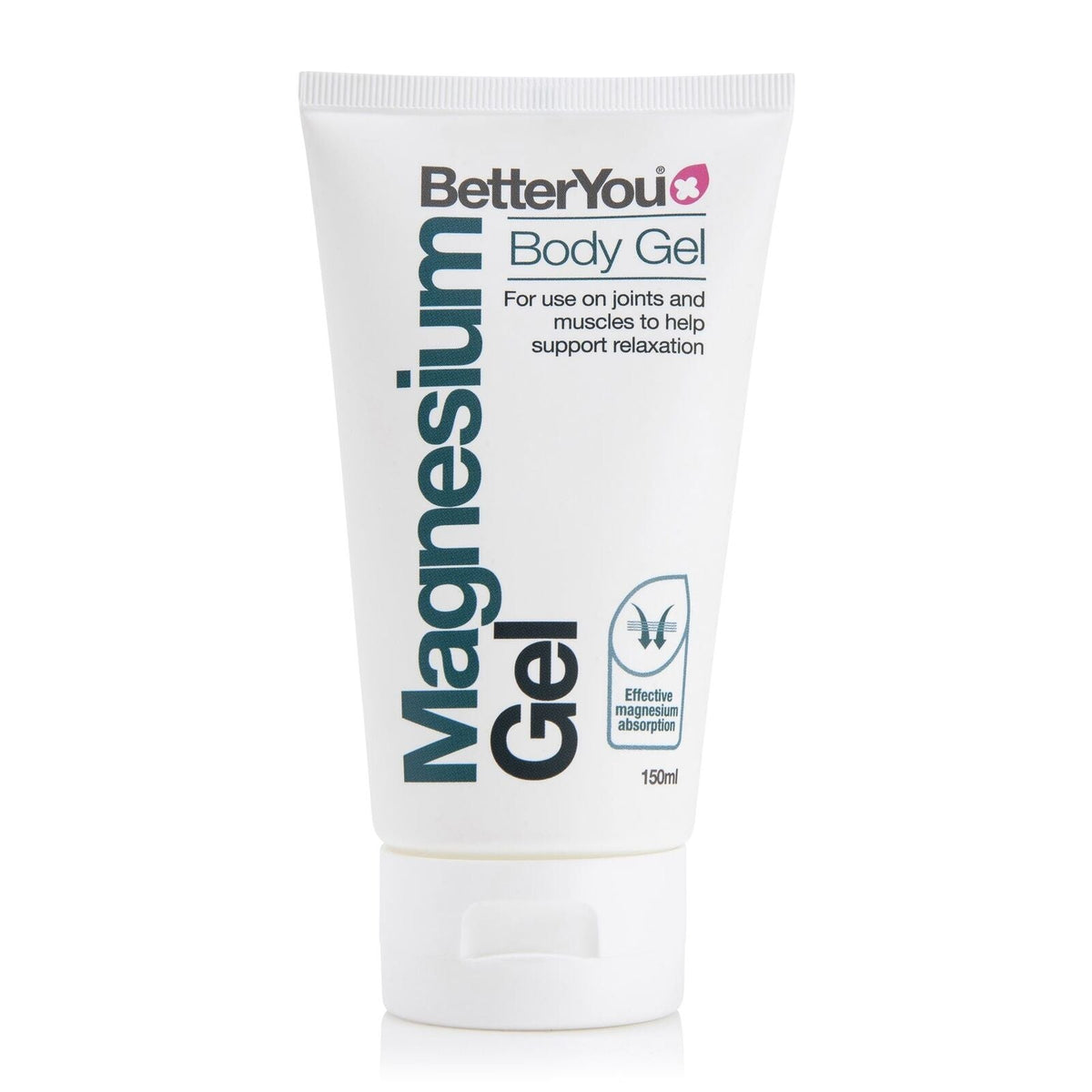 Cured Pharmacy BetterYou Magnesium Gel 150ml, showing a tube of magnesium topical gel with label and product branding.