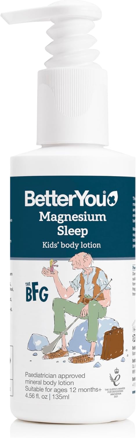 BetterYou Magnesium Sleep Lotion Junior by Cured Pharmacy, 135ml bottle with pump dispenser, designed for kids' relaxation and sleep support.