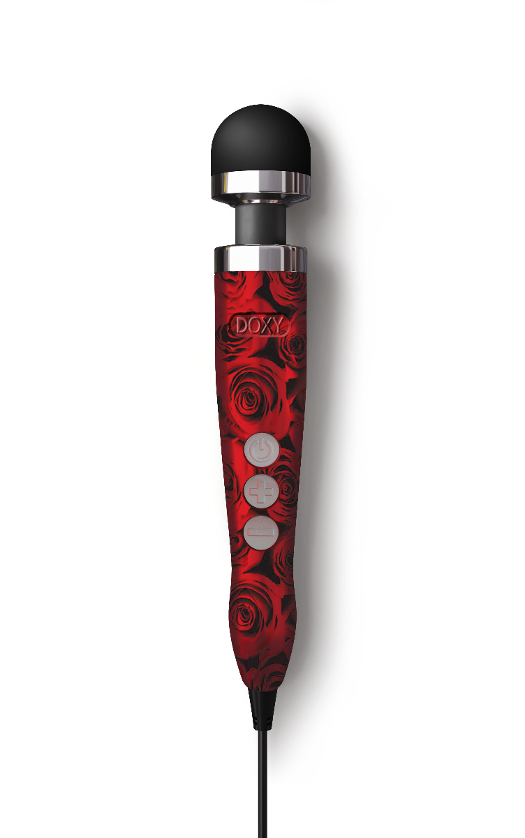 Doxy Die Cast 3 - Roses vibrator with metallic silver finish, featuring a sleek, modern design and rose-shaped accents.