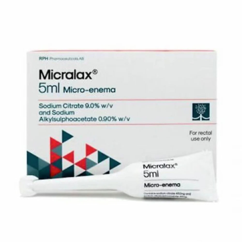 Micralax Micro Enema by Cured Pharmacy, pack of 12, showing small enema tubes for fast-acting constipation relief.