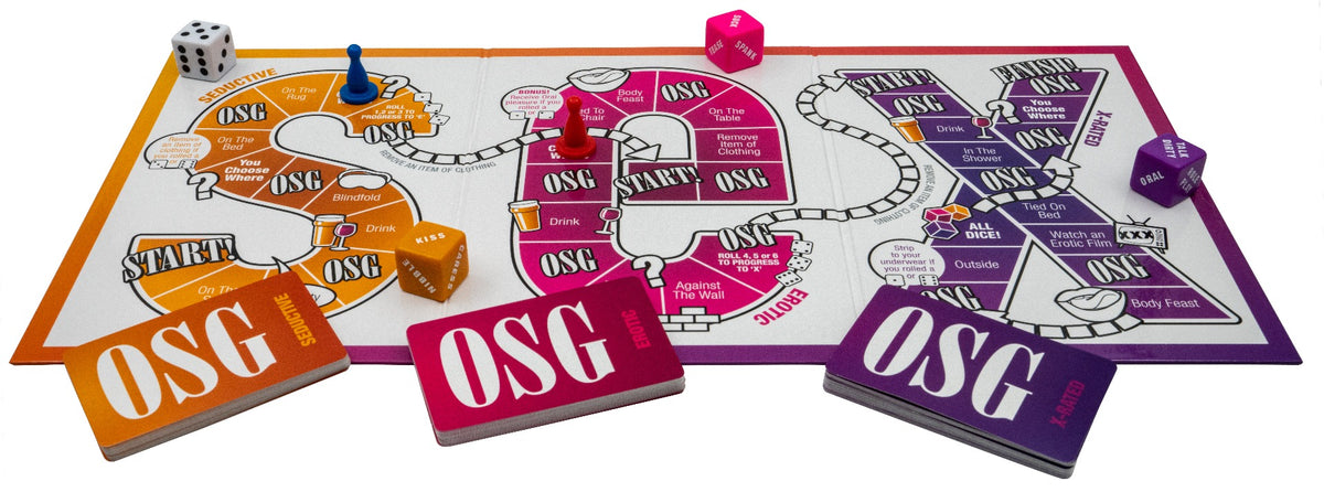 Front view of the Creative Conceptions LTD "Our Sex Game" board game, showing colorful game board and playing pieces.