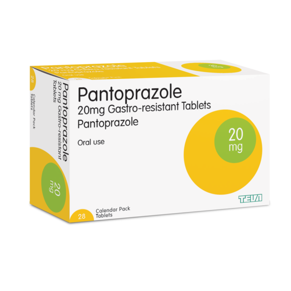 Teva Pantoprazole gastro-resistant tablets in 20mg packaging, showing blister pack with tablets for acid reflux relief.