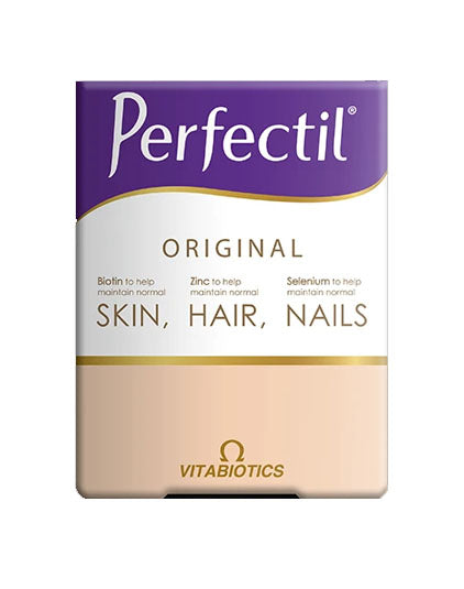 Bottle of Perfectil Original multivitamin supplement by My Store, showing the label and packaging for skin, hair, and nail health.