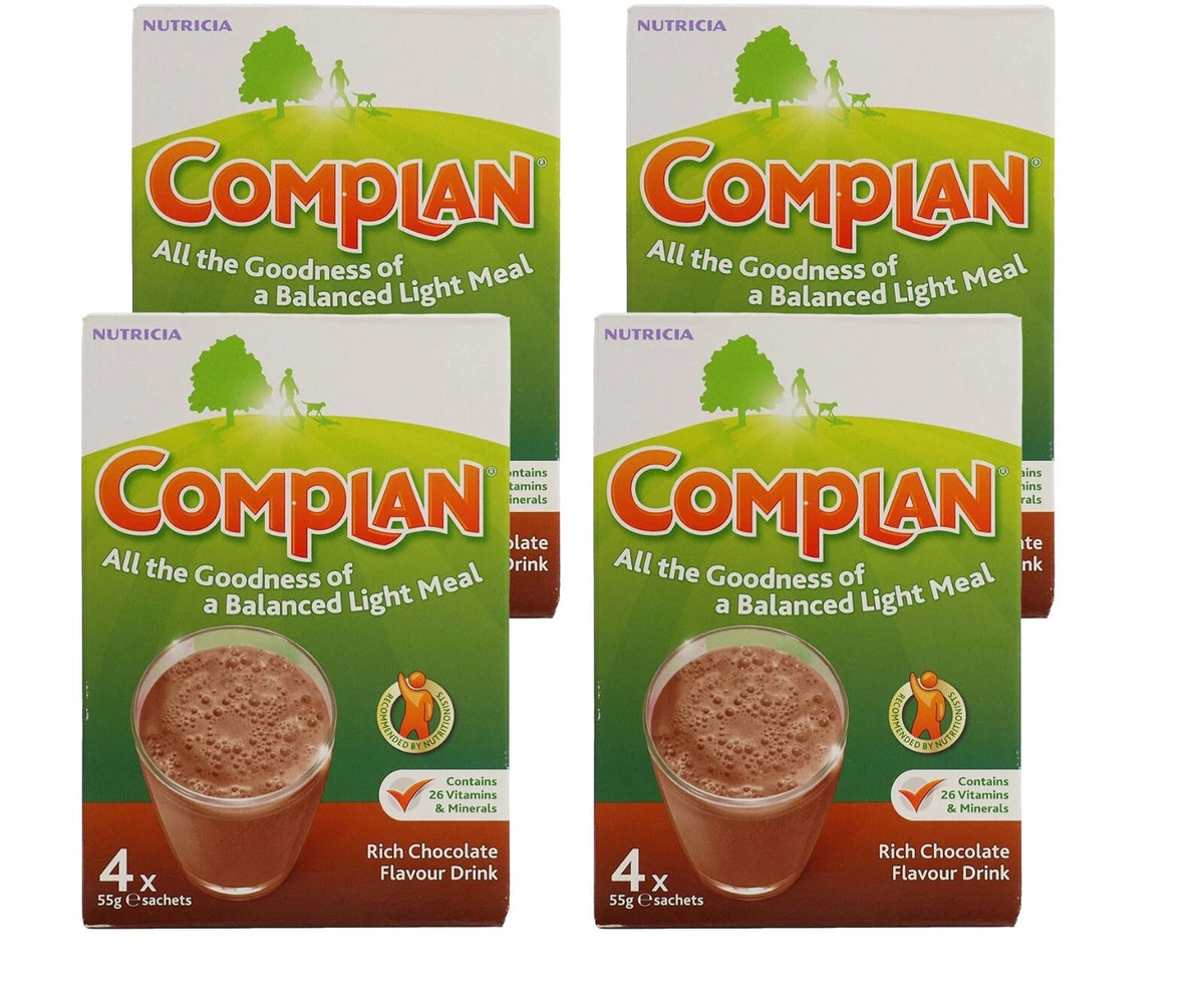Complan Chocolate Nutritional Drink multipack with several ready-to-drink bottles, featuring chocolate-flavored nutritional beverages.
