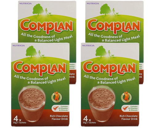 Complan Chocolate Nutritional Drink multipack with several ready-to-drink bottles, featuring chocolate-flavored nutritional beverages.