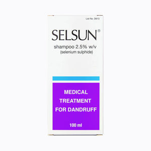 Cured Pharmacy Selsun Anti Dandruff Shampoo 100ml bottle with label, placed on a white background.