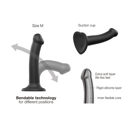 Strap On Me - Semi-Realistic Dual Density Bendable Dildo Black - M
