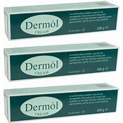Cream jar labeled Dermol Cream from My Store, showing the smooth, white moisturizer with a clean, clinical packaging design.