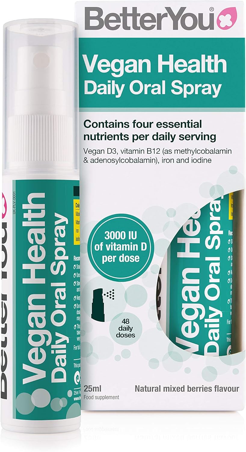 BetterYou Vegan Health Daily Oral Spray in 25ml bottle, featuring a natural vegan supplement from Cured Pharmacy.