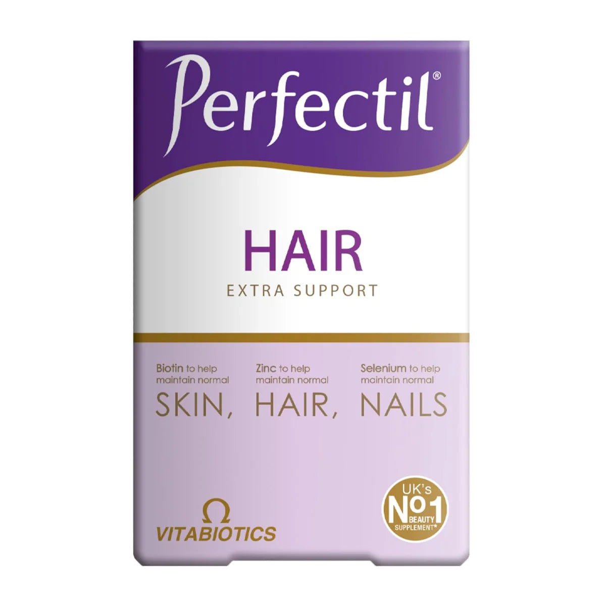 Vitabiotics Perfectil Extra Support hair supplement in a bottle of 60 tablets, designed to promote hair health and vitality.