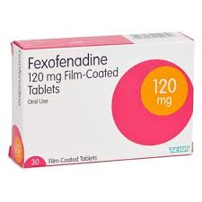 Cured Pharmacy Fexofenadine 180mg and 120mg allergy relief tablets in blister packs, showing the medication packaging and tablets.