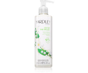 Yardley Lily of the Valley Body Lotion 250ml bottle with floral label and elegant design, showcasing a moisturizing skincare product.