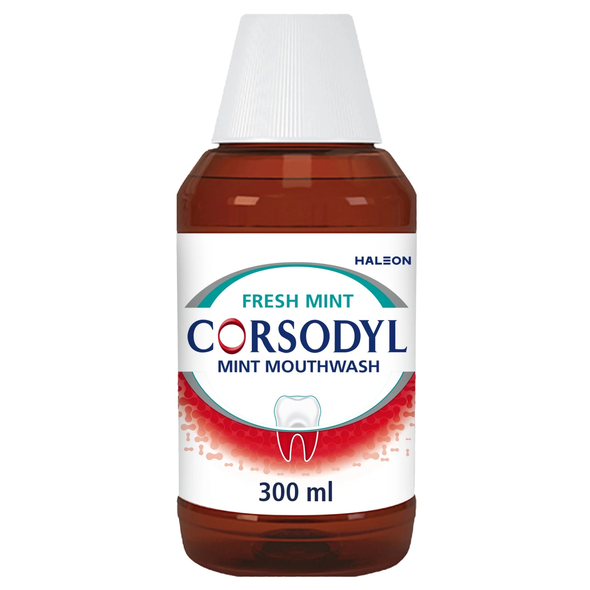 Corsodyl Gum Problem Mouthwash in a 300ml bottle with fresh mint flavor, designed to help soothe gum issues.