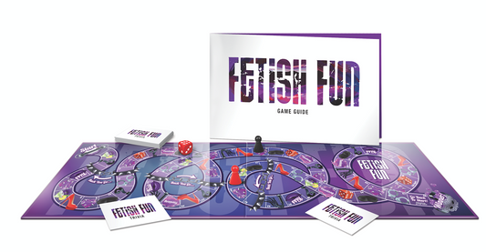 Creative Conceptions LTD Fetish Fun Game box with colorful cards and game pieces on a wooden surface.