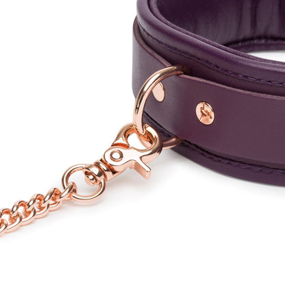 Fifty Shades Freed Cherished Collection leather collar and lead set with metal hardware on black leather.