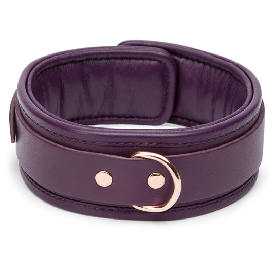Fifty Shades Freed Cherished Collection leather collar and lead set, black leather with metal hardware, displayed on a white background.