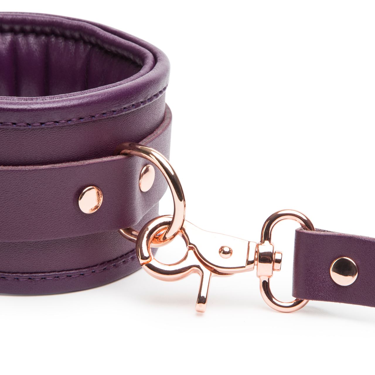 Fifty Shades Freed Cherished Collection leather ankle cuffs with metal hardware, designed for adult bondage and restraint.