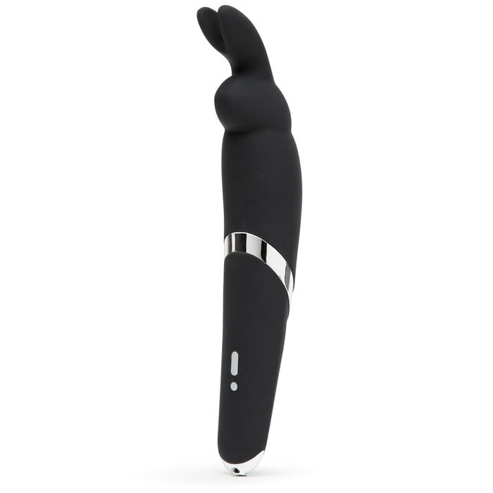 Black Happy Rabbit Wand Vibrator with ergonomic handle and flexible head for targeted pleasure.