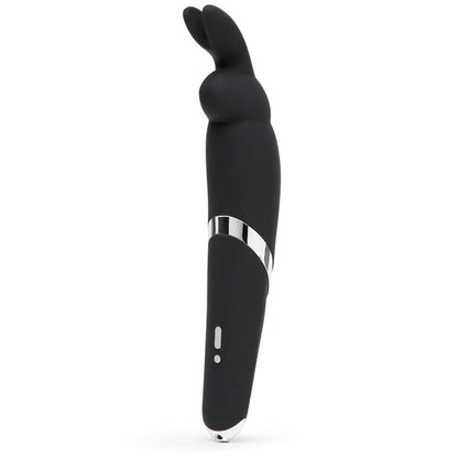 Black Happy Rabbit Wand Vibrator with ergonomic handle and flexible head for targeted pleasure.