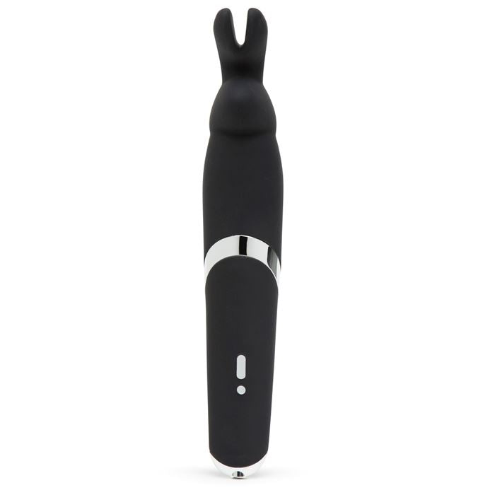 Black Happy Rabbit Wand Vibrator with ergonomic handle and flexible head, designed for sensual pleasure and body stimulation.